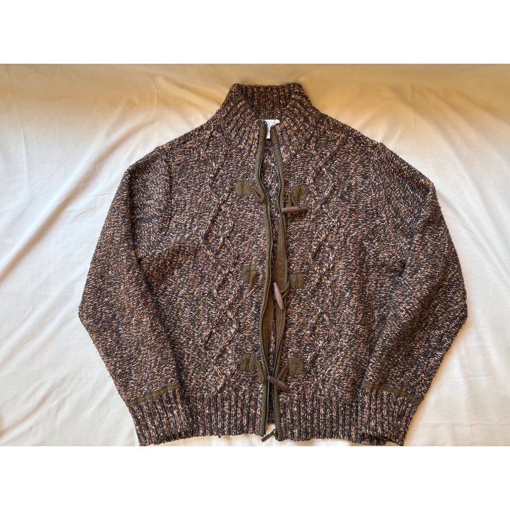 Charter Club Petite Brown Marled Cable Knit Full Zip Toggle Cardigan Sweater PL